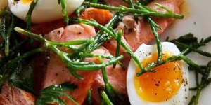 Samphire has a salty seawater flavour that works perfectly in this smoked trout recipe.