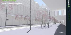 An artist's impression of the area of George Street outside the QVB without shelters.
