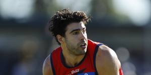 Christian Petracca in action for the Demons during their pre-season clash with Fremantle.