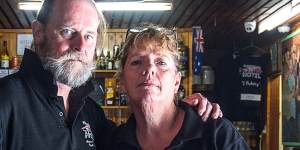 Steve and Viv Phelan in the front bar of the Flowerdale Hotel.