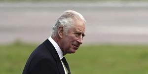 Britain’s King Charles III leaves Aberdeen Airport as he travels to London following Thursday’s death of Queen Elizabeth II.