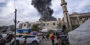 Smoke rises following an Israeli bombardment in Rafah,south Gaza.