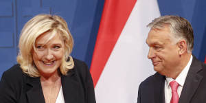 French far-right leader Marine Le Pen,left,with Hungarian Prime Minister Viktor Orban.