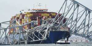 “Allision”:the MV Dali cargo ship after it hit Baltimore’s Francis Scott Key Bridge last month.