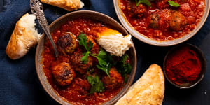 RecipeTin Eats’ smoky Spanish meatballs in chorizo sauce.