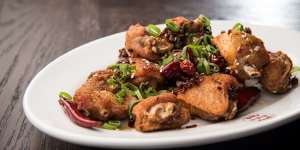 Hot and numbing:Chongqing-style fried chicken wings.
