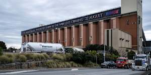 The silos were painted to mimic Grecian columns in the lead-up to the Sydney Olympics.