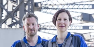 Siblings David and Anthea Hammon,pictured on the Sydney Harbour Bridge,had to mend fences before working together.