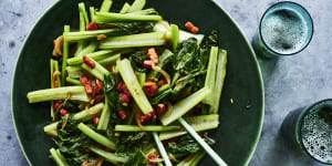 Keep it simple:stir-fried choy sum with bacon (