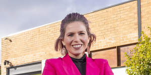 Kingston Mayor Jenna Davey-Burns outside the Morris Moor development.