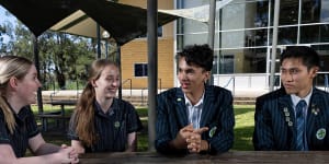 St Paul’s Grammar students Hannah Whitefield,Grace Williams,Telaan Dias and Enerick Agahari. About 60 per cent of the St Paul’s Grammar year 12 students are taking the IB diploma this year.