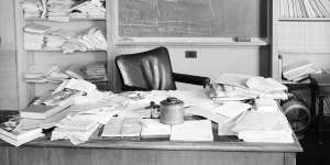 Albert Einstein's office three weeks before his death in April 1955.