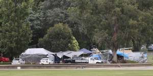 The camp of the “Original Sovereigns” near Old Parliament House on Thursday.