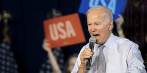 US President Joe Biden campaigning in Bowie,Maryland. The expected “red wave” did not drown his party.