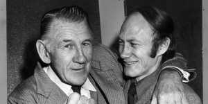 Two of the best:Jack Dyer and Kevin Bartlett share a laugh in 1981.