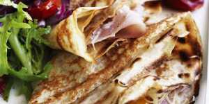 Egg Ham and Gruyere Crepes.