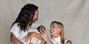 Ashleigh Raper (right) gave birth to baby Mia for her best friend,Lucy Koops.