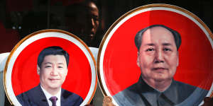 "It does harken back to Mao,this personality cult":souvenir plates bearing images of Chinese President Xi Jinping and Mao Zedong at a shop near Tiananmen Square in Beijing.