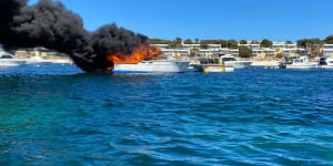 Emergency crews battle boat fire off popular Rottnest beach