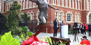 Adam Goodes’ Indigenous war cry has been immortalised by the Sydney Swans in a bronze sculpture at the club’s new home.