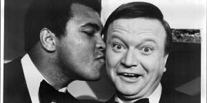 Muhammad Ali congratulates Bert Newton on winning the Gold Logie. in 1979.