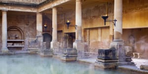 The city of Bath in England rewards visitors on a number of levels,including with its Roman Baths.