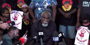 Senior Warlpiri man Ned Jampijinpa Hargraves delivered a message on behalf of the family of Kumanjayi Walker after police officer Zachary Rolfe was acquitted of his death in March.