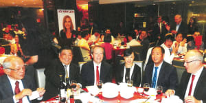 Then federal and state Labor leaders Bill Shorten and Luke Foley attend a fundraiser,along with Mr Huang (second from right) and former Labor MP Ernest Wong (second from left). 