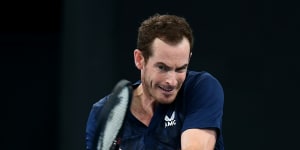 Andy Murray is all concentration against David Goffin of Belgium at the Sydney Tennis Classic on Thursday.