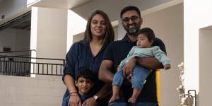 Rishi Bhalodia with wife and two young sons. 