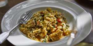 Mafaldine pasta with crab,chilli and parsley.