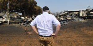 Prime Minister Scott Morrison visits a fire damaged property on Kangaroo Island on Wednesday.