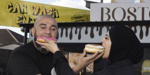 Husband and wife team,Ahmed Taha and Marwa Yassine,owners and founders of Boston Dougnuts.