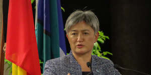 Foreign Minister Penny Wong at the Pacific Islands Forum on Thursday. 