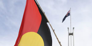 An Aboriginal flag is displayed at Parliament House in Canberra.