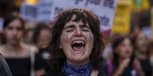 A woman shouts slogans during a Global Climate Strike ‘Fridays For Future’ protest in Madrid,Spain.