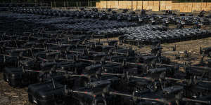 1700 drones are displayed before being sent to the frontline,to be used against Russian forces in Kyiv,Ukraine.