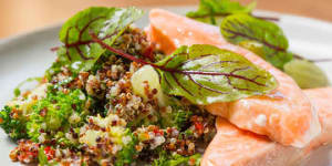 Poached ocean trout with quinoa,kale,goji berry and broccoli salad.