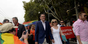 Victorian Premier Daniel Andrews and wife Catherine Andrews lead the annual Pride March.