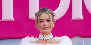 Margot Robbie at the European premiere of “Barbie” in London. The film’s protagonist is still a very white,very thin sex symbol whose wardrobe is very pink.