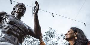 Nova Peris unveils the statue of her at Federation Square in July.