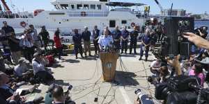 US Coast Guard Rear Admiral John Mauger announces the news of the implosion.
