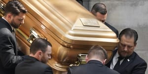 Pallbearers carry the casket of Ivana Trump after her funeral at St. Vincent Ferrer Roman Catholic Church in New York.
