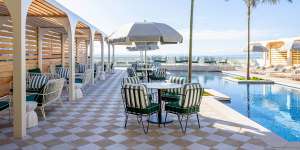 The guests-only Mediterranean-style pool deck offers views over Port Phillip Bay.