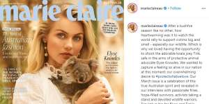 Elyse Knowles and koala joey Tink on the latest issue of Marie Claire.