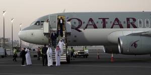 Emad Sharghi,Morad Tahbaz and Siamak Namazi,former prisoners in Iran,walk out of a Qatar Airways flight that brought them out of Tehran and to Doha.