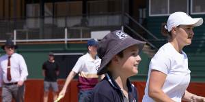 Barty at a tennis clinic with kids from the Toowoomba region. 