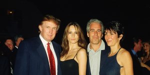 Jeffrey Epstein and Ghislaine Maxwell with Donald Trump and his future wife Melania Knauss at Trump’s Mar-a-Lago club in Palm Beach,Florida in 2000.