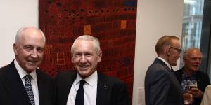 Former prime minister Paul Keating with former Westpac CEO David Morgan at the launch of the latter's biography in Sydney.