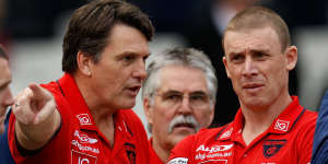 Former Melbourne coach Paul Roos (left) with Simon Goodwin,who was his senior assistant.